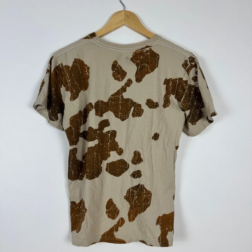 American Highway Wild West Cow Print Oversized T Shirt Youth Size L Western Chic